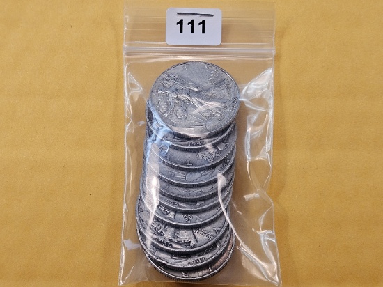 Ten Mixed Silver Half Dollars