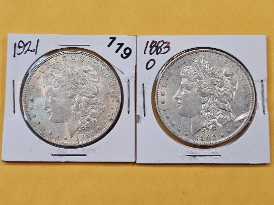Two About Uncirculated Morgan Silver Dollars