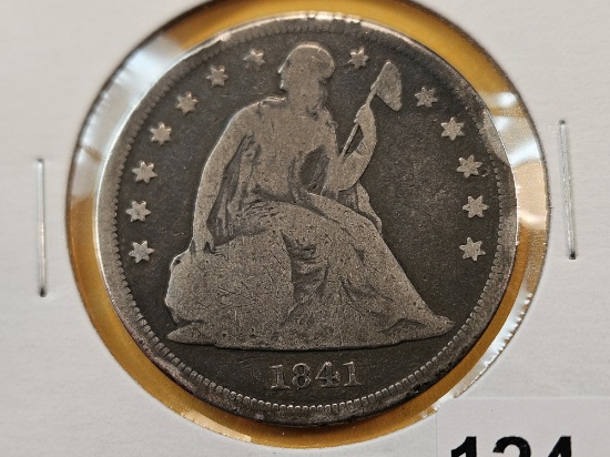 1841 Seated Liberty Silver Dollar in Very Good