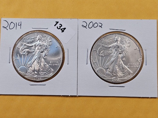 Two GEM Brilliant Uncirculated American Silver Eagles