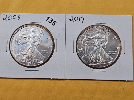Two GEM Brilliant Uncirculated American Silver Eagles