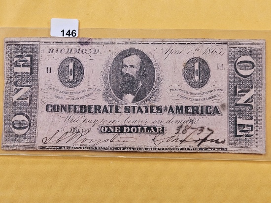 Series of 1863 One Dollar Confederate States Note