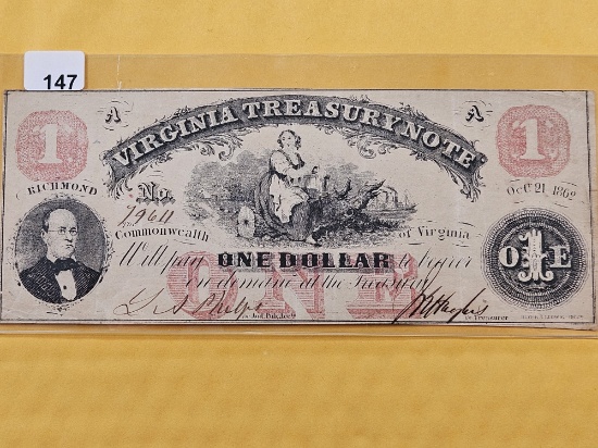 Series of 1862 One Dollar Virginia Treasury Note
