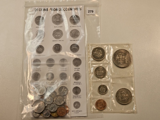 1967 Jamaican Uncirculated Coin Set and a bag of Twenty-Five Coins from Twenty-Five Countries