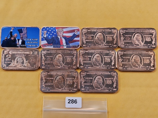 Ten .999 Fine Copper Art One Ounce Bars
