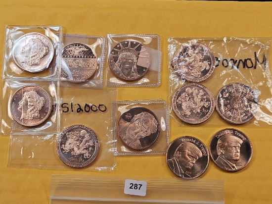 Ten .999 Fine Copper Art One Ounce Rounds