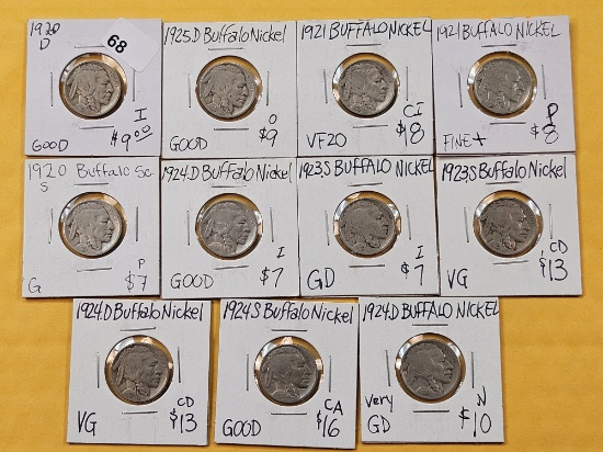 Eleven Mixed Buffalo Nickels