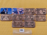 Ten .999 Fine Copper Art One Ounce Bars