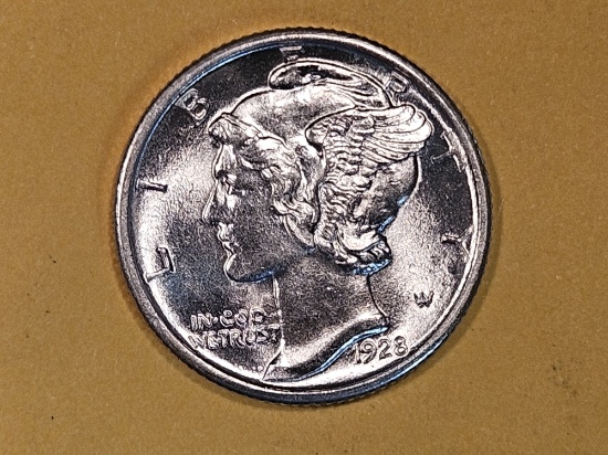 Very Choice Brilliant Uncirculated 1928 Mercury Dime FSB