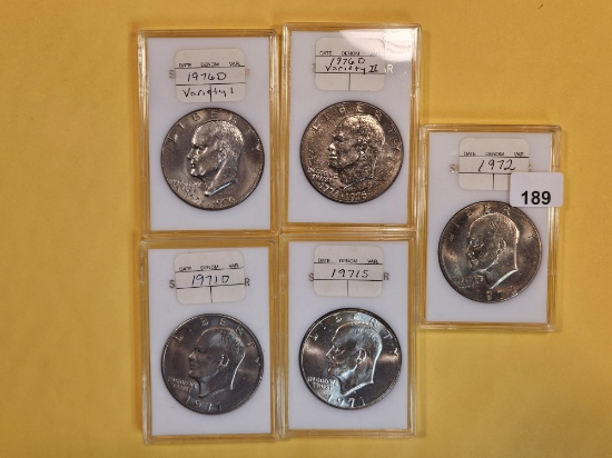 Five Brilliant Uncirculated Eisenhower Dollars