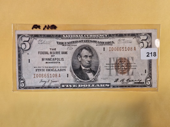 Series of 1929 Five Dollar National Currency in Extra Fine