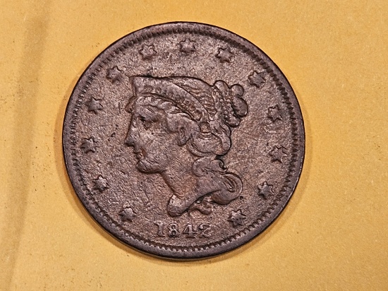 1842 Small Date Braided Hair Large Cent