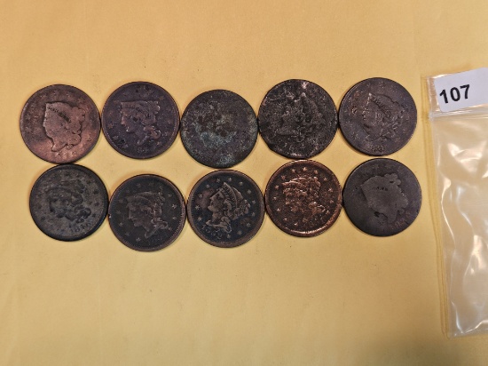 Ten mixed Large Cents