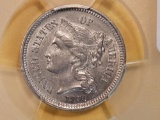 PCGS 1870 Three Cent Nickel in About Uncirculated - 55