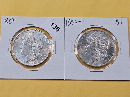 Two Brilliant About Uncirculated Morgan Silver Dollars