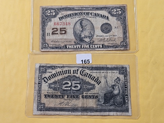Two Canadian Twenty-five Cent Fractional Notes