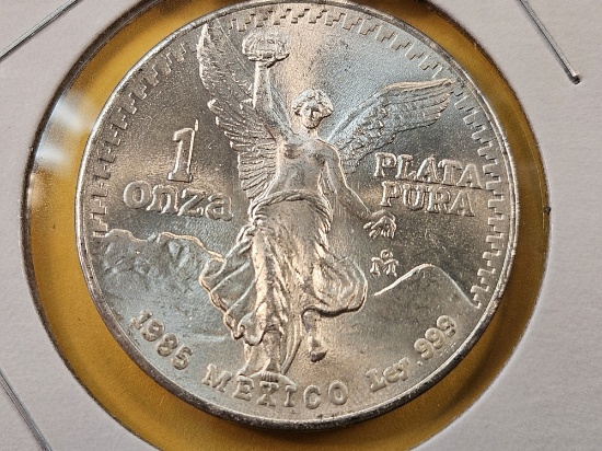GEM Brilliant Uncirculated 1985 Mexico Silver Onza