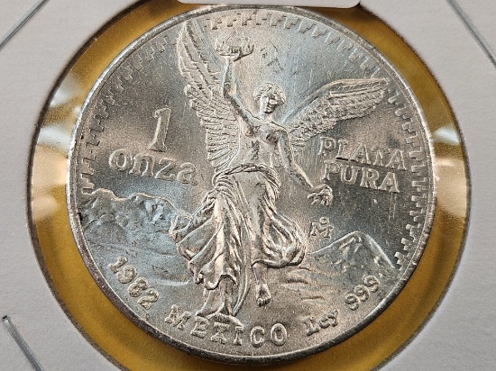 GEM Brilliant Uncirculated 1982 Mexico Silver Onza