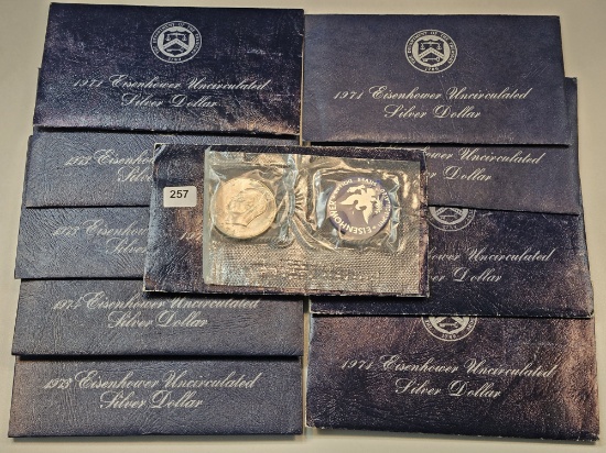 Ten Brilliant Uncirculated Blue Pack Eisenhower Silver Dollars
