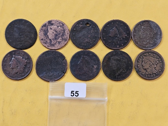 Bag with Ten Large Cents