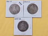 Three Silver Seated Liberty Half Dollars