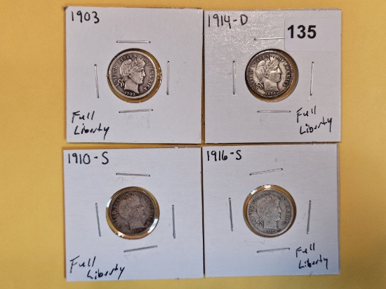 Four more Barber Silver Dimes
