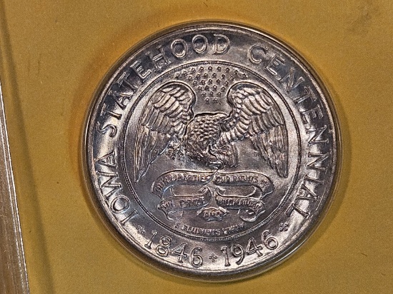 GEM Brilliant Uncirculated 1946 Iowa Commemorative silver half dollar