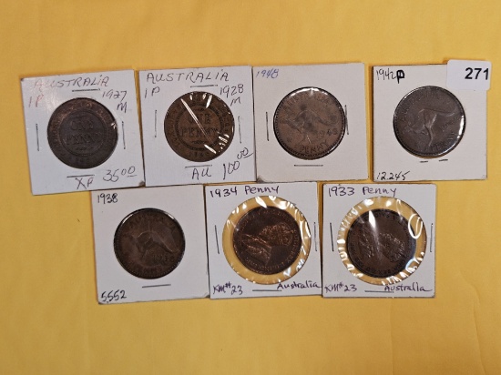 Seven mixed Australia Large pennies