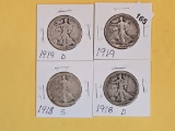 Four earlier date silver Walking Liberty Half Dollars