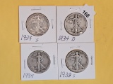 Four earlier date silver Walking Liberty Half Dollars