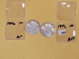 Two Brilliant About Uncirculated plus Peace Silver Dollars