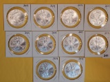 Ten GEM Brilliant Uncirculated American Silver Eagles