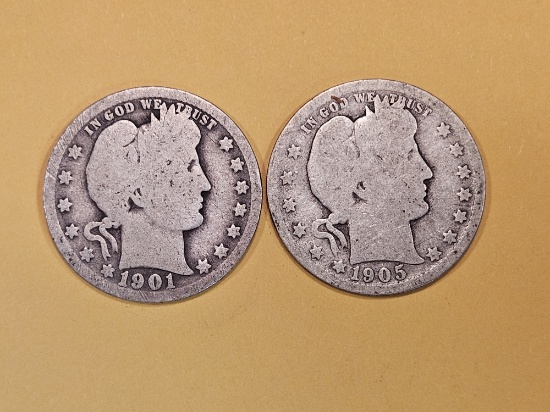 Two Better Date Barber Quarters in Good