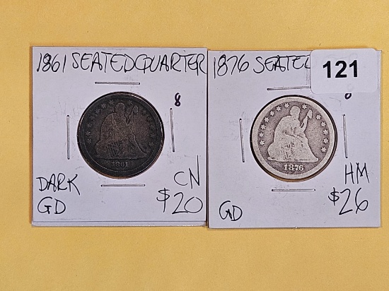 1861 and 1876 Seated Liberty Quarters