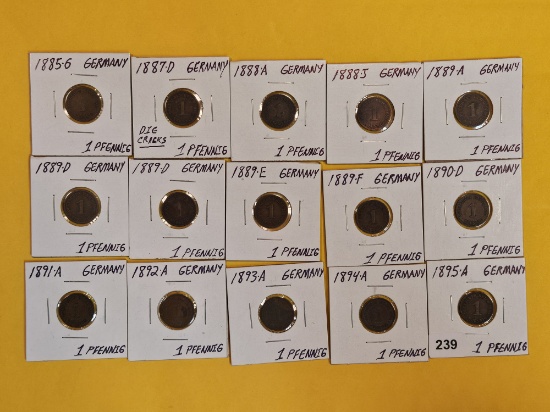 Fifteen cool, mixed, German coins