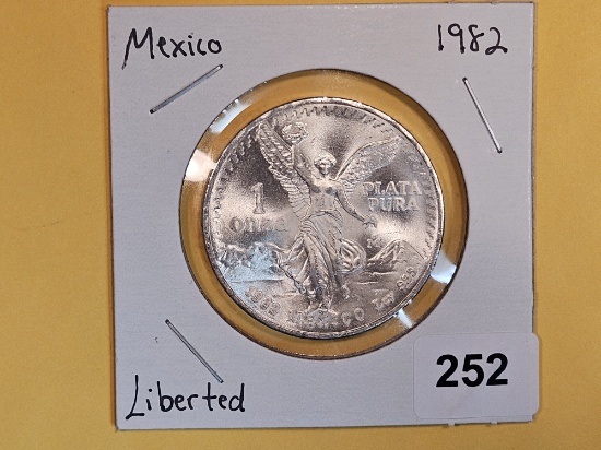 GEM Brilliant uncirculated 1982 Mexico Silver Onza