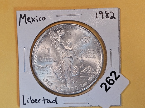 GEM Brilliant uncirculated 1982 Mexico Silver Onza
