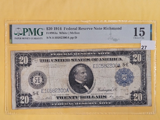 PMG Twenty Dollar 1914 Federal Reserve Note in Choice Fine - 15