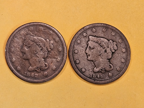 1841 and 1842 Braided Hair Large Cents