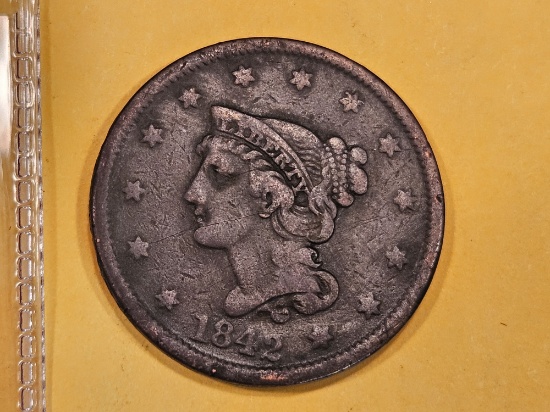 1842 Braided Hair Large cent in Very Fine