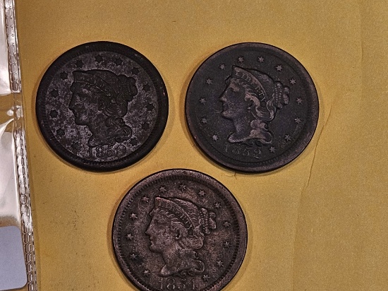 1850, 1852 and 1854 Braided Hair Large Cents