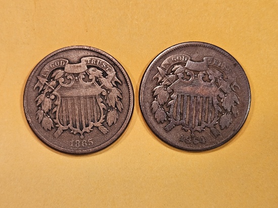 1864 and 1865 Two cent pieces