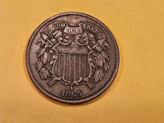1865 Two Cent piece in Extra Fine