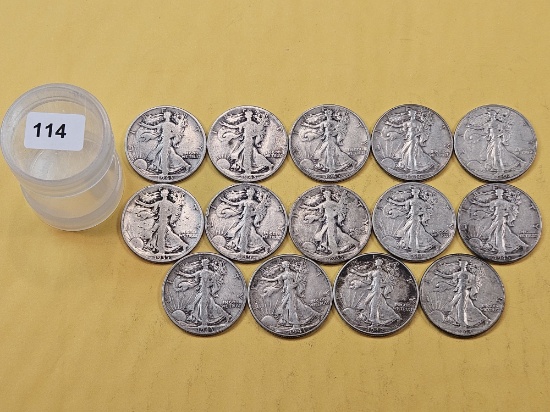 Fourteen Walking Liberty Silver Half Dollars