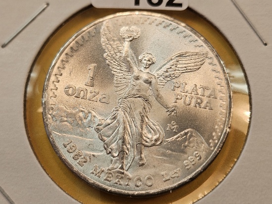 GEM Brilliant Uncirculated 1982 Mexico Silver Onza