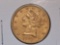 GOLD! 1895 Liberty Head Gold Five Dollars in About Uncirculated