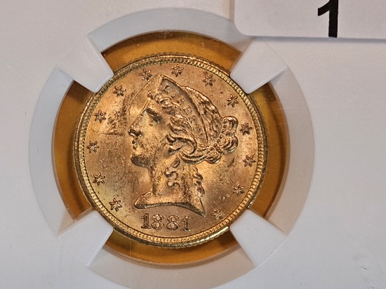 GOLD! NGC 1881 Five Dollar Liberty Head Gold in Mint State 63
