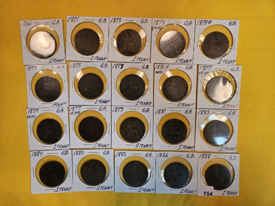 Twenty nicer, mixed, copper coins from Great Britain