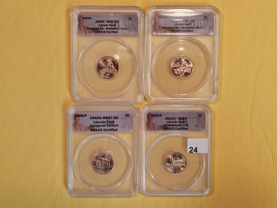 Four ANACS-graded Mint State 67 RED Lincoln Cents