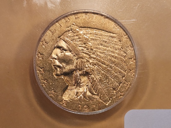 GOLD! ICG 1911 INdian Head $2.5 Dollar Gold in About Uncirculated 55
